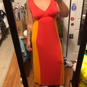 Red and orange maxi dress